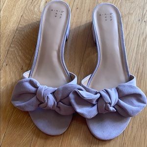 Purple suede size 9 one inch heel slides